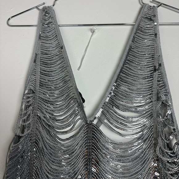 ZARA NWT Women’s Sleeveless Sequin Silver MIDI Dress Size XS-S - Picture 6 of 8